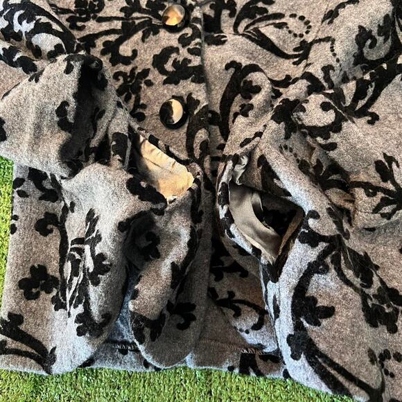Vintage Laura AVintage Laura Ashley grey leaf 100% wool flocked blazer jacket PL - Picture 4 of 5